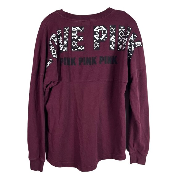 🟣🟣 Victoria's Secret Size Small Maroon Crew Neck Love Pink Sweatshirt Sweater - Picture 2 of 6